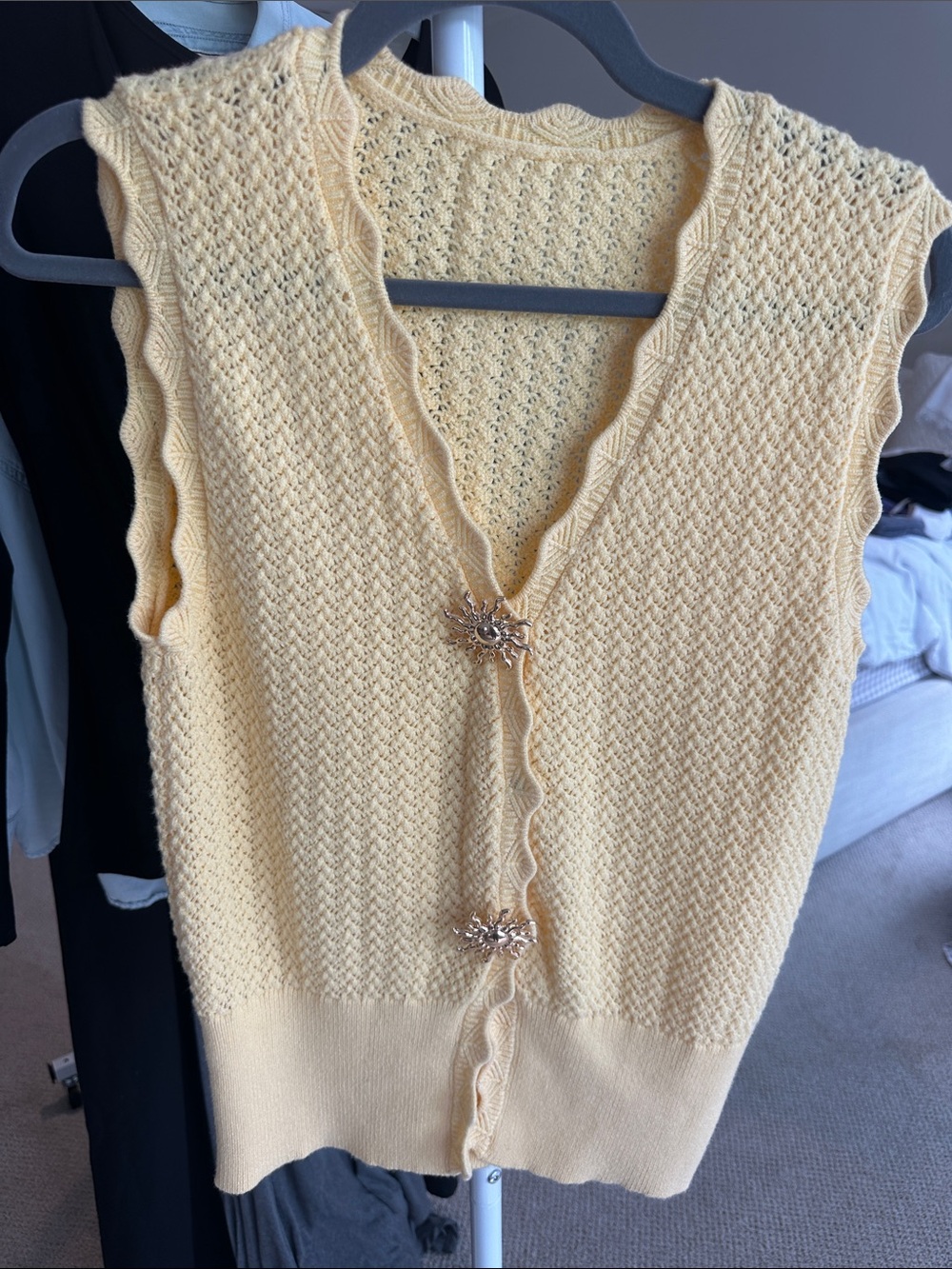 Commense Sleeveless Yellow Knit Vest with Decorative Buttons - NWOT